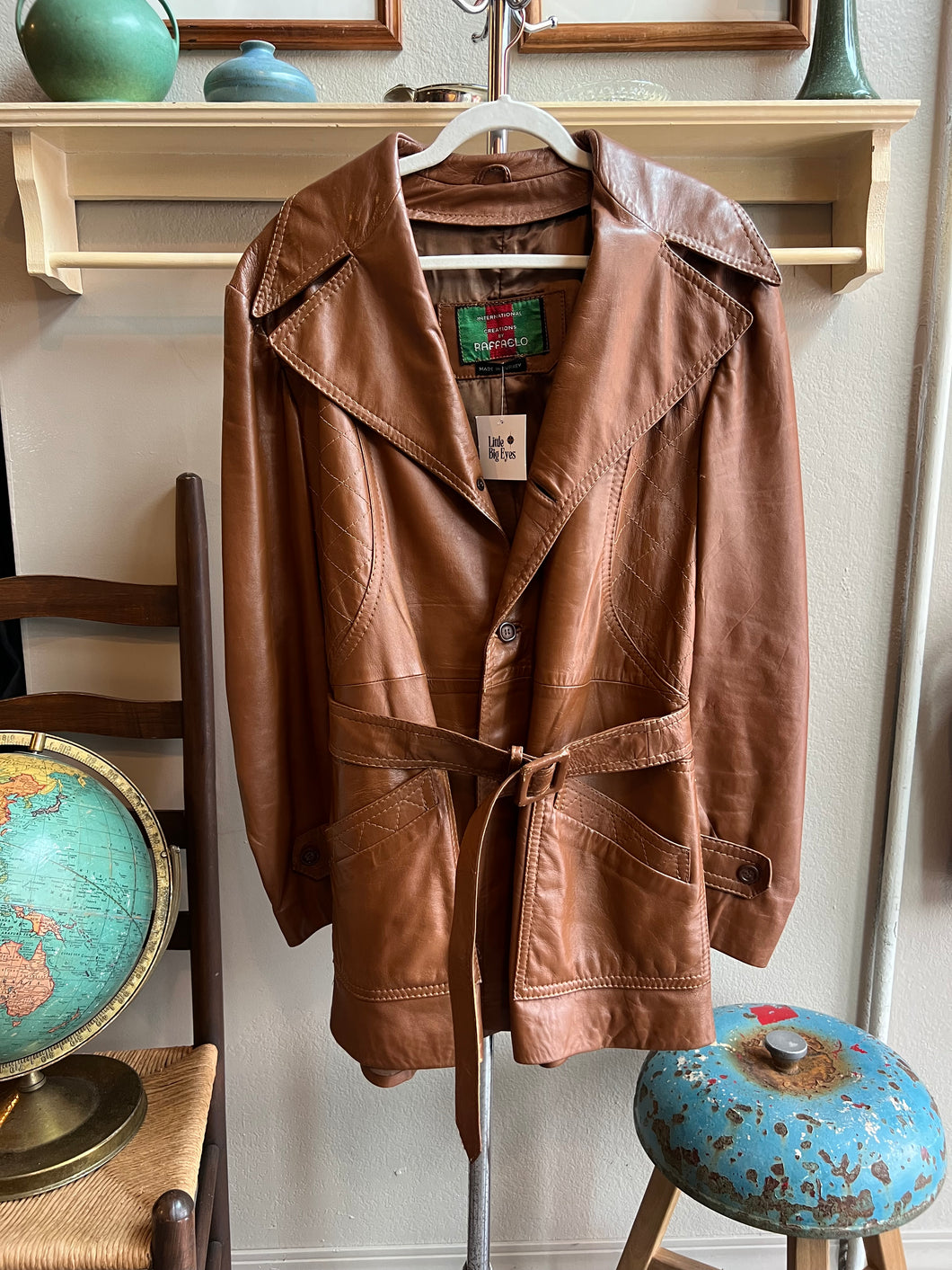 Vintage 70s Belted Raffaelo Leather Jacket - Camel/Brown