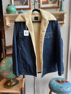70s Sears Roebucks Vintage Denim Sherpa Lined Coat — 44R