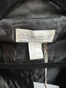 Black Leather Coat with Knit Trim Detail