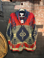 Vintage 1990s 90s Jones New York Sport Geometric Tribal Cardigan Sweater