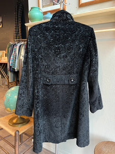 Faux Black Persian Lamb Fur Coat Button Front Collared