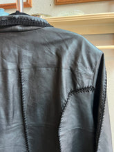 Load image into Gallery viewer, Black Leather Coat with Knit Trim Detail
