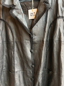 Black Leather Coat with Knit Trim Detail