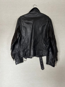 Vintage Black Moto Jacket with Fringe