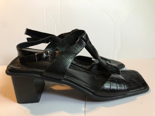 Black Crocodile Leather Sandals