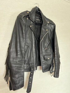 Vintage Black Moto Jacket with Fringe