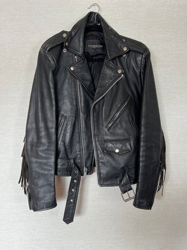 Vintage Black Moto Jacket with Fringe